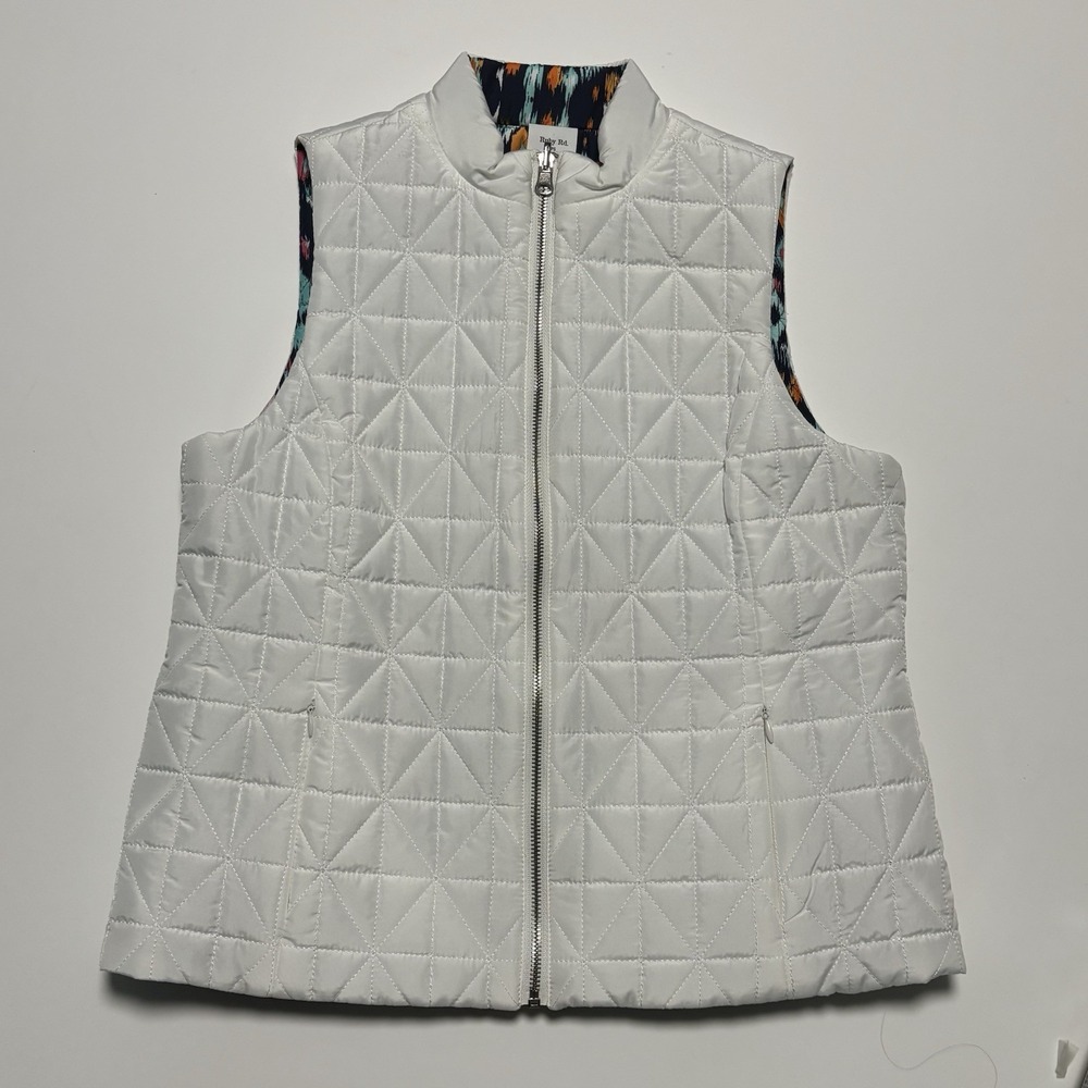 Ruby Rd Reversible Quilted Vest White Geometric Ikat Print Petite Small PS